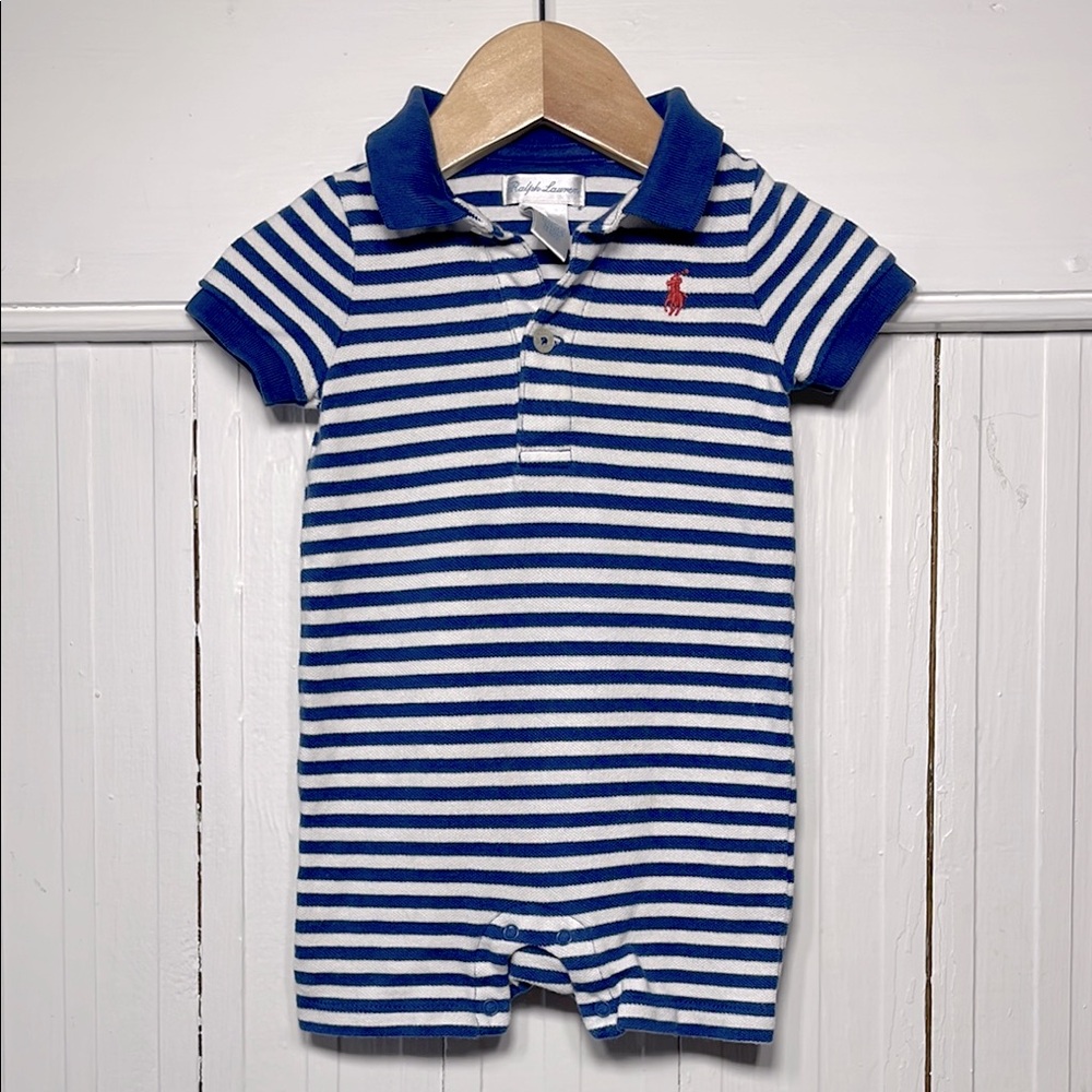 POLO RALPH LAUREN EUC Striped Collared Polo Romper